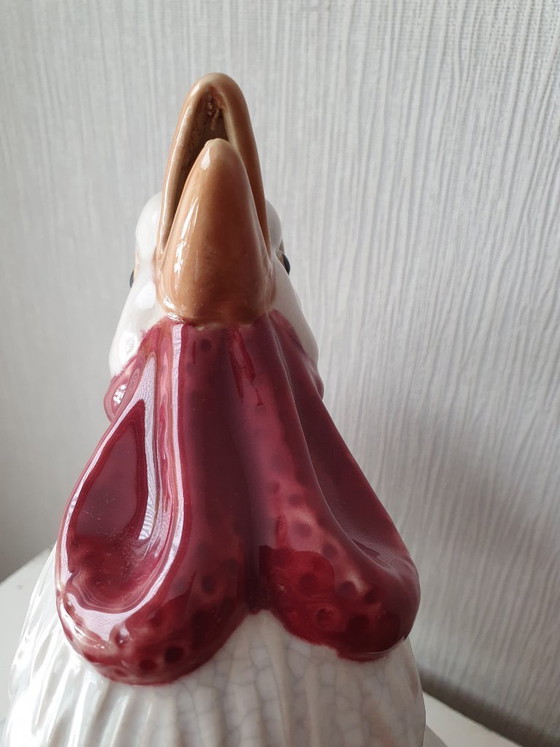 Image 1 of Grand coq vintage en céramique – glaçure craquelée – 47 cm