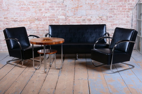 Restored Bauhaus Sofa, by Mücke-Melder, Chrome, Quality Leather, Czech, 1930s – Wood (photo 7 of 11)