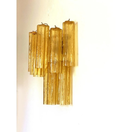 Image 1 of Aplique de pared artesanal de cristal de Murano color ámbar – Estilo Tronchi Venini