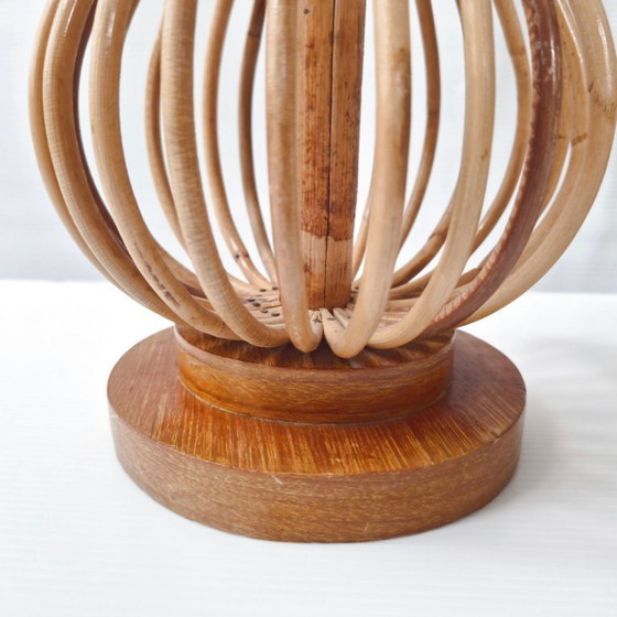 Image 1 of PAIR OF VINTAGE 1960S TABLE LAMPS IN RATTAN & BEECH 60S 1960S 1960s