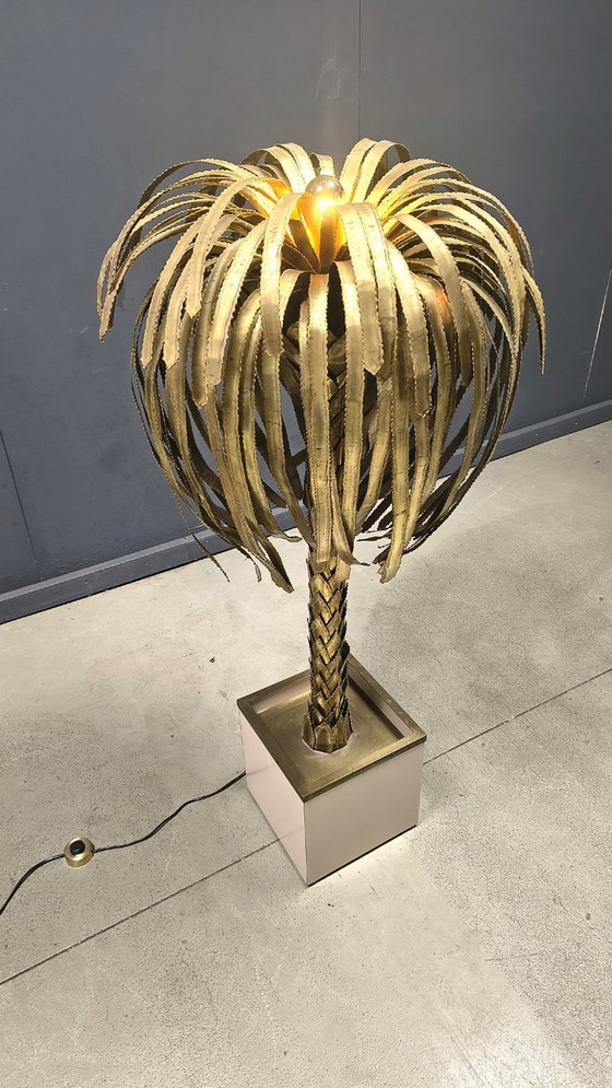 Image 1 of Lámpara de pie con forma de palmera de latón, de Maison Jansen, década de 1970.