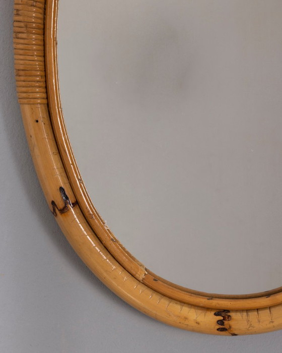 Vintage 1960s Italian Design Oval Bamboo Wall Mirror (photo 3 of 10)