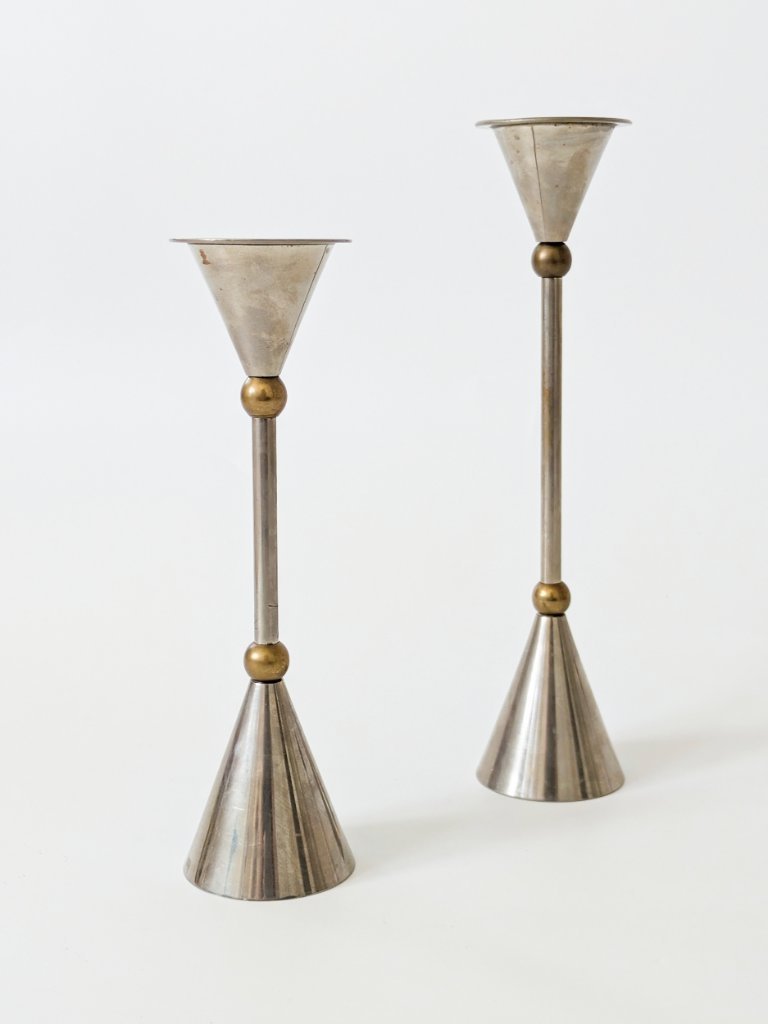 Mikano♪　英国作家物 M.HILTON 1981 燭台 大型オブジェ Vintage ZigZag Candle Holder Matthew Hilton Space Age Aluminum