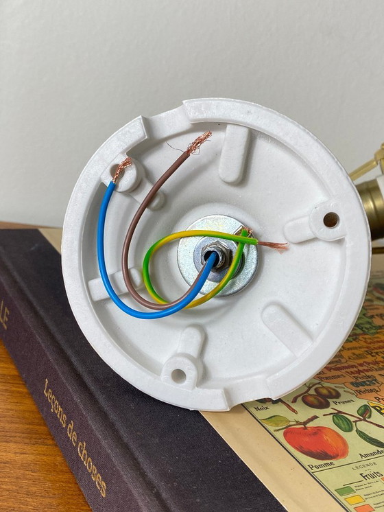 Image 1 of Aplique de pared de cuello de cisne de latón con tulipa de pétalos de rosa de pasta de vidrio