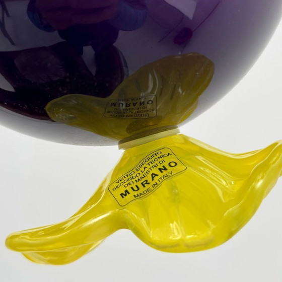 Image 1 of Italian Murano Glass and Brass Sputnik Chandelier, Yellow and Purple Spheres