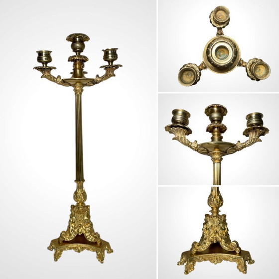 Paar Empire-Kandelaber aus vergoldeter Bronze – Antikes französisches Set aus vierflammigen Kerzenleuchtern (photo 3 of 10)