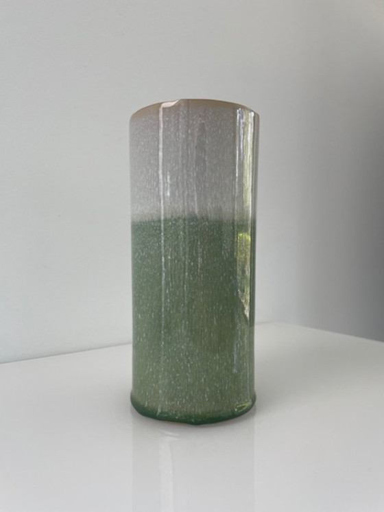 Image 1 of Vaso in ceramica fatto a mano nei colori grigio e verde mare
