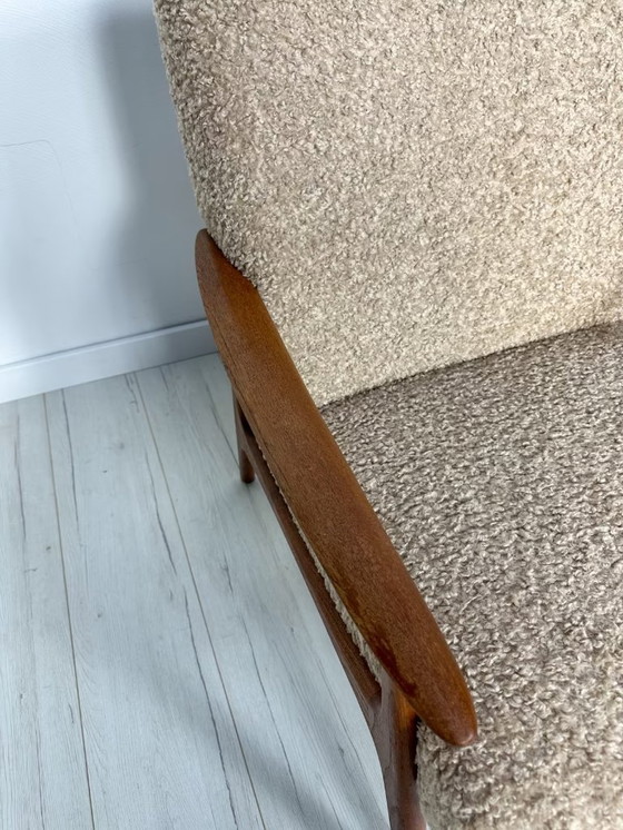 Image 1 of Vintage Minimalistic Teak Armchair with Bouclé 60s 70s