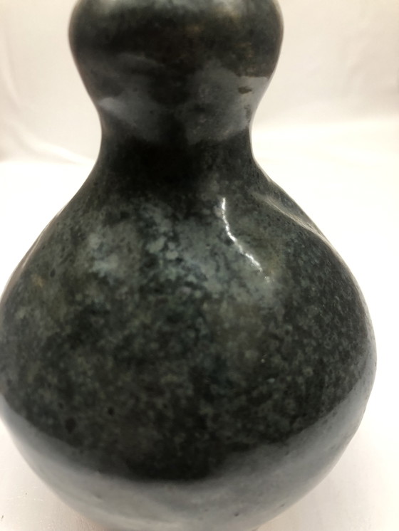 Image 1 of Vintage Blue Ceramic Vase Signed AP