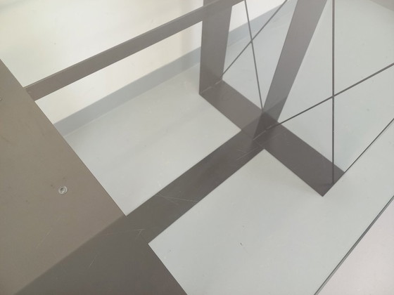 Image 1 of Vintage rectangular high table in glass and black metal from the 80s