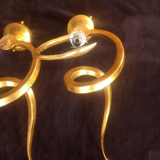 Image 1 of Pair of Serpent "Teo" Lamp sconces in gilded aluminum, Enzo CIAMPALINI - 1970