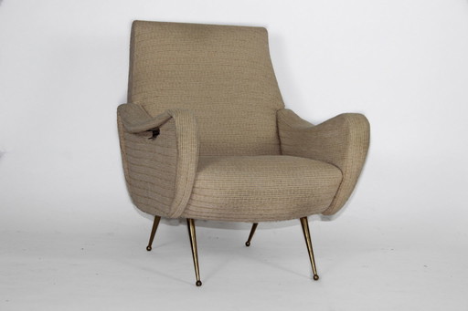 Zanuso Mid Century Lady Chair Italien 60er Jahre, Messingbeine.