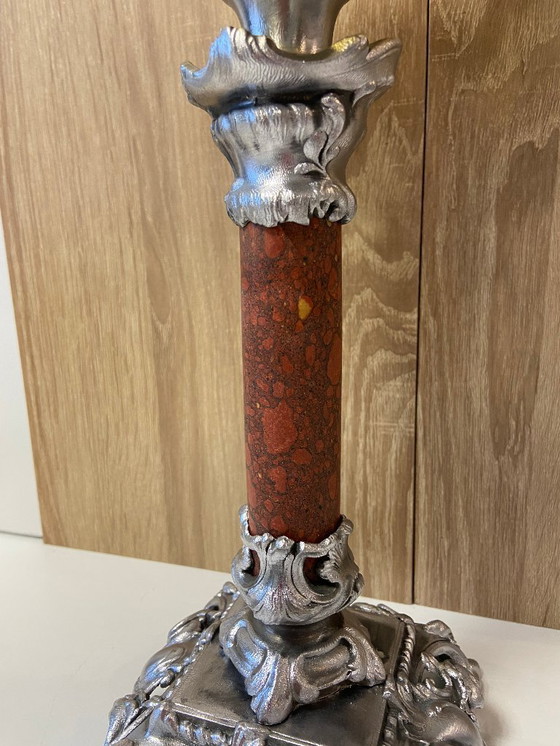 Image 1 of Ancienne Lampe à Pétrole Colonne Huile Kérosène France 1900 "HS" Art Nouveau