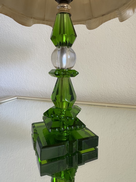 Image 1 of Art Deco emerald crystal lamp