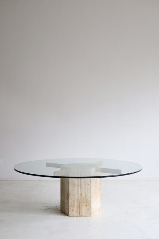 Table basse vintage en travertin, Artedi années 70