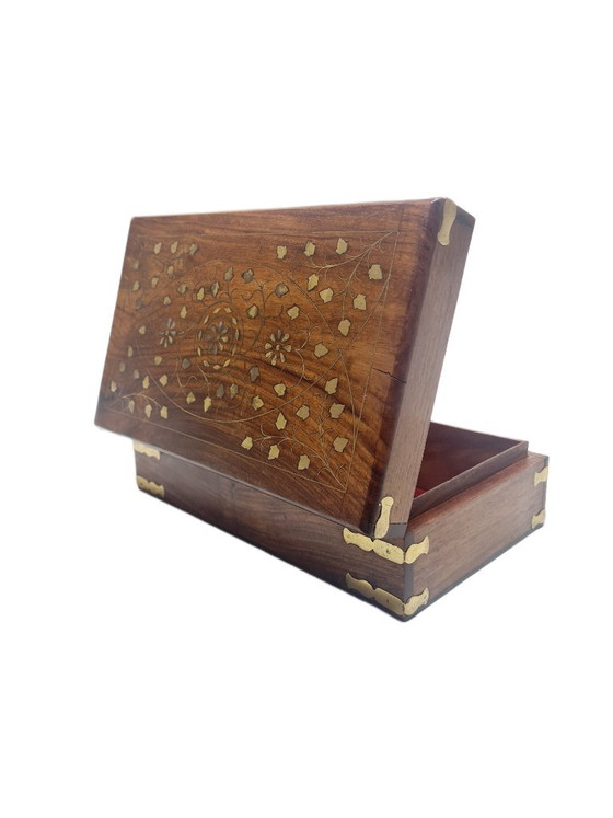 German Art Nouveau Box with Marquetry, 1900s, Decorative Objects, Textile, Wood, Brown (photo 10 of 15)