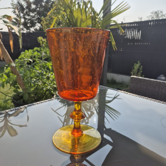 Image 1 of Vase vintage en verre soufflé – cristal bullé orange – circa 1970