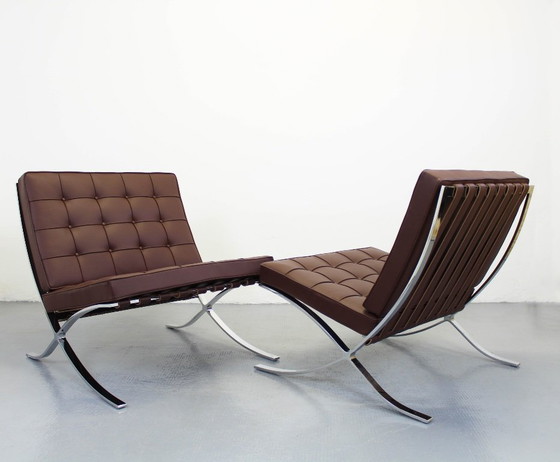 Image 1 of Barcelona Knoll Brown Tobacco Leather Mies Van Der Rohe Knoll Seats