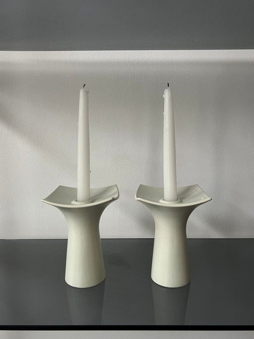 Bougeoirs en céramique blanche des années 1980 – kandelaars en kaarsen, Ceramic, Scandinavian (photo 2 of 4)