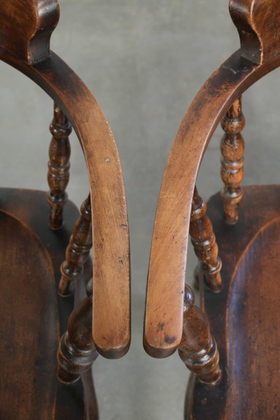 Image 1 of 4 x Antique wooden English pub/captain chairs from the late 19th century with character