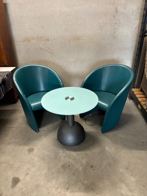 Poltrona Frau Set Intervista (2 pezzi + Tavolo) – Vignelli Design – Pelle Petrolio