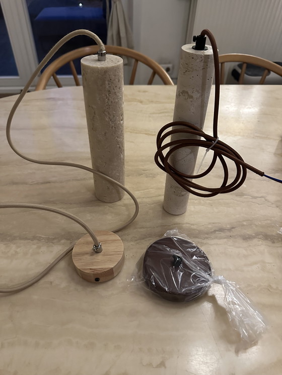 Image 1 of 2x Lámpara colgante de travertino, Wabi Sabi