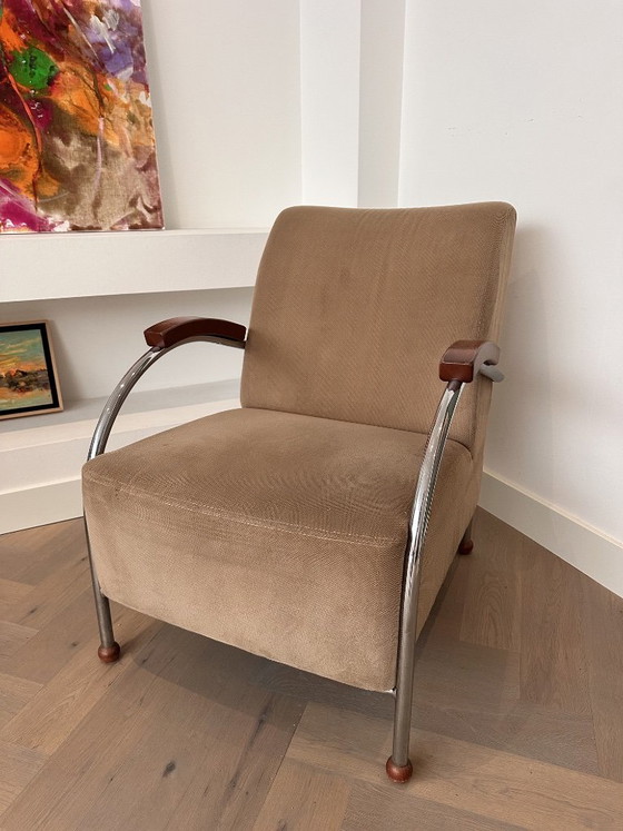 Poltrona Design Vintage - Anni '90 - Cromo&Legno – Poltrone, Textile, Wood (photo 5 of 5)