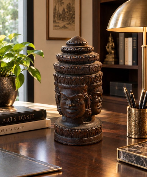 Rare 19th century Khmer faiteau in precious wood, Brahma with 4 faces, Cambodia