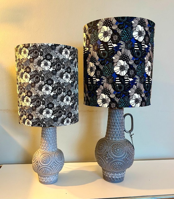 Image 1 of  2er Set brutalistische Keramik Vasenlampen, Bodo Mans für Bay Keramik, West Germany, 1960er