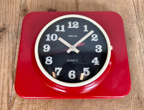 Image 1 of Vintage Red Plastic Wall Clock from Prim, 1970s