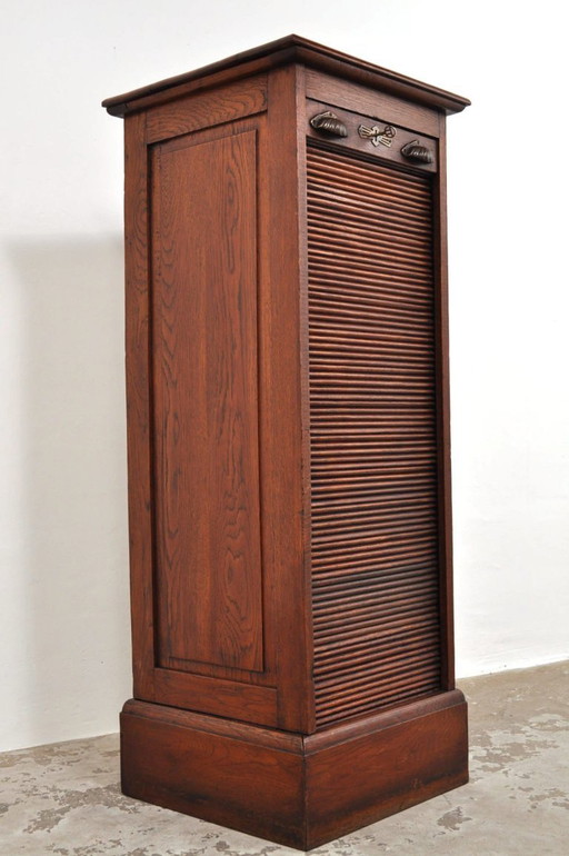 Antieke eiken roldeurkast / archiefkast, 1890s