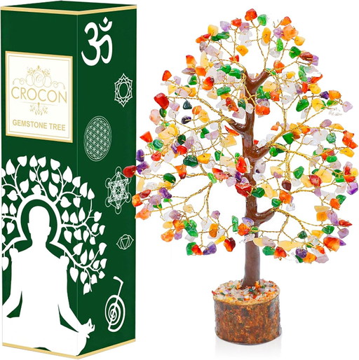 Crocon Mix Chakra Gemstone Tree Feng Shui Figurine Money Bonsai Good Luck Reiki Healing Crystals Decoration Ornament Sculpture P