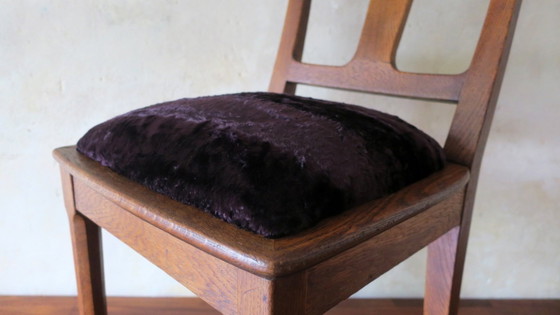 Image 1 of Chaise d'appoint Art Nouveau en chêne et velours violet royal, années 1900