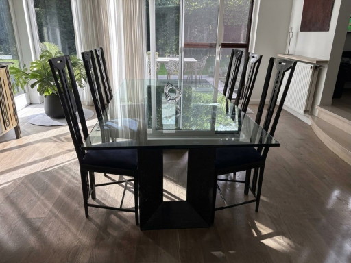 Table en Verre avec Base en Granit + 6 Chaises de Salle à Manger Giorgetti