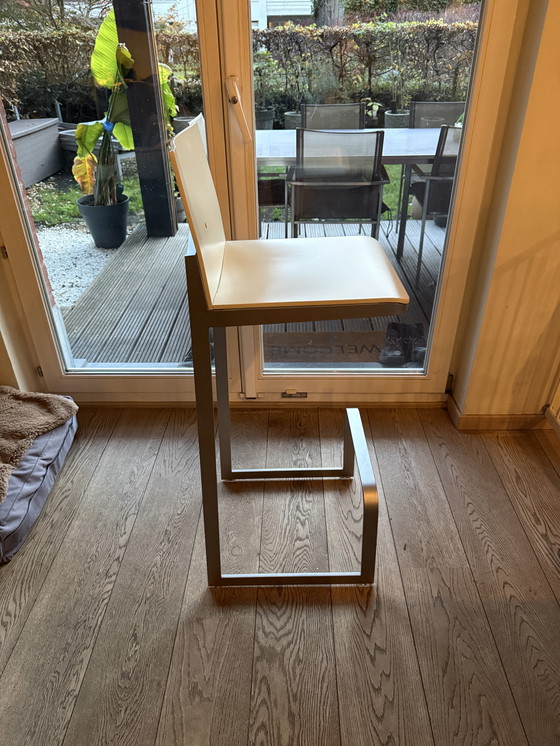 Image 1 of Tabourets design Hülsta bois blanc e metallo brossé (lotto di 2)