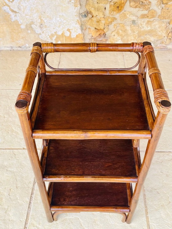 Image 1 of Vintage bamboe en rotan 3-laags plank, jaren 60