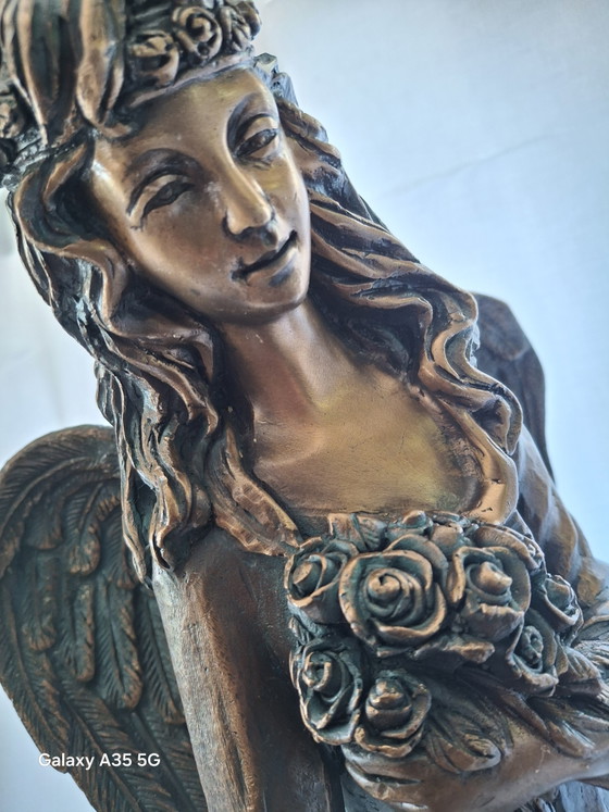 Image 1 of Angelo in bronzo di alta qualità "Amena" Elegante statua da giardino Oggetto decorativo (60 cm, 11 kg)