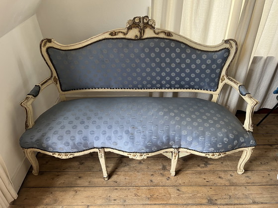 Image 1 of Hermoso banco Luis XV de estilo barroco clásico antiguo de madera tallada