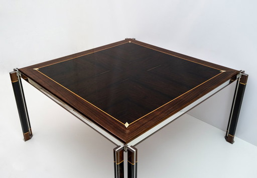 Paolo Barracchia Italian Steel and Inlaid Wood Dinning Table by Roman Deco, 1978