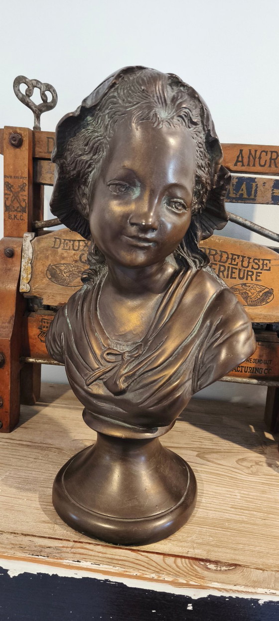 Image 1 of Old statue, Bust of a French girl, a peasant woman in a bonnet.