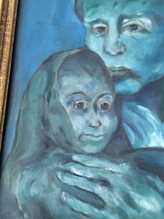 Image 1 of Vintage painting from the 1960s/70s, inspired by Picasso's Blue Period, signed Colette, 51x41 cm
