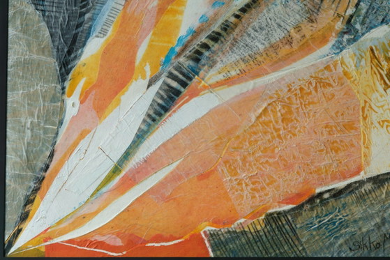 Sikko Mulder - Abstract Composition in Orange and Blue Mixed Media Painting, 1993 – Paintings & Drawings, Wood (photo 5 of 5)