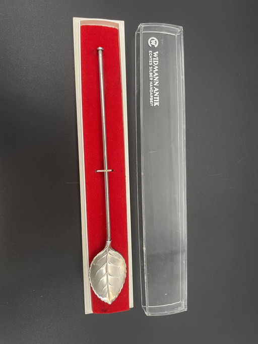 Cuchara de cóctel Widmann Antik con pajita, Plata 835, Embalaje Original