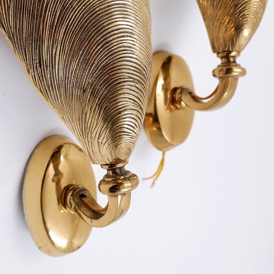 Image 1 of Par de apliques de concha de mejillón de bronce de Maison Jansen - década de 1970 (2 pares disponibles)