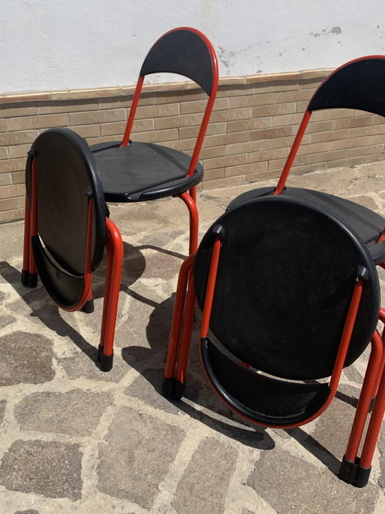 Set van 4 vintage Lamm L/O Design klapstoelen - rood en zwart - Italiaans design uit de jaren 80 – Metal (photo 7 of 12)