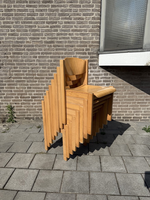 Partij van 51x vintage plywood stapelstoelen ‘70
