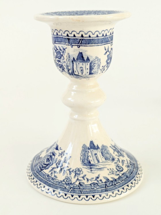 Image 1 of Set of 2 Antique Villeroy & Boch Burgenland Candleholders | Blue Saar Transferware (1913–1947)