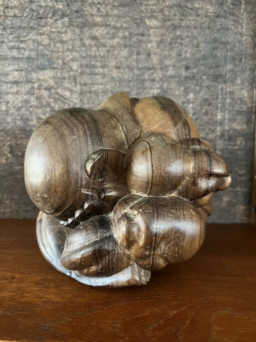 Grande statue vintage de yogiman Orang Malu, bois de suar