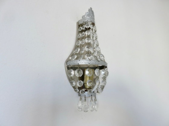 Image 1 of Paar silberplattierte Wandleuchten in Form von Heißluftballons mit Quasten