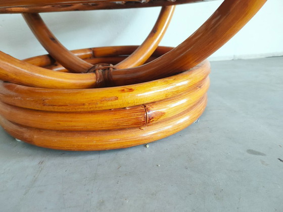 Image 1 of Tavolino da caffè/laterale vintage anni '70 in rattan/bambù con piano in vetro